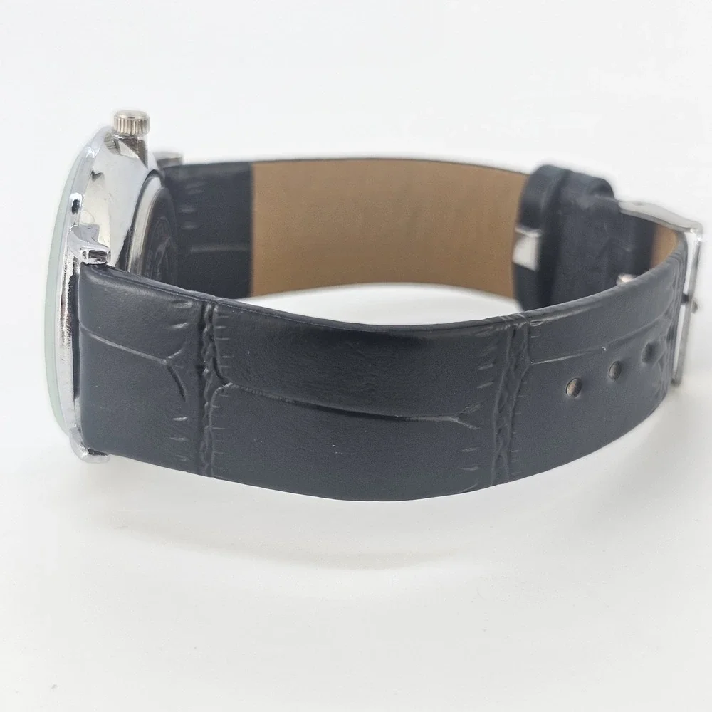 Men Analog Watch 38MM Roman Numerals White Dial Black Leather Bands New Battery